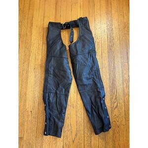 FMC Leather Motorcycle Pants Chaps Mens Large Black Lined Zip Leg Adjustable